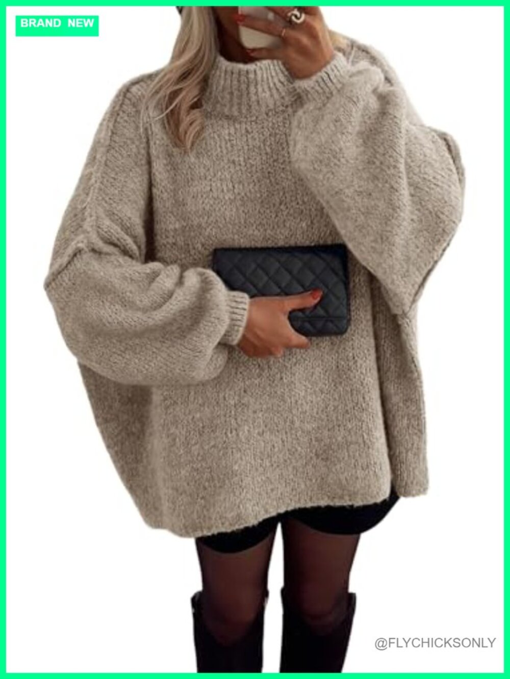 Womens Oversized Chunky Knit Mock Neck Pullover Sweater